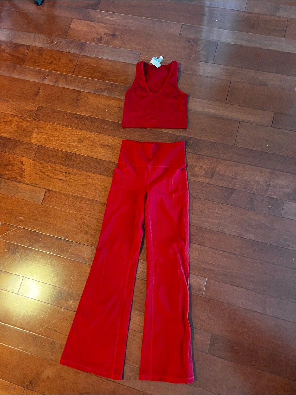 Athleta Red Flare Yoga Pants with Matching Crop Tank